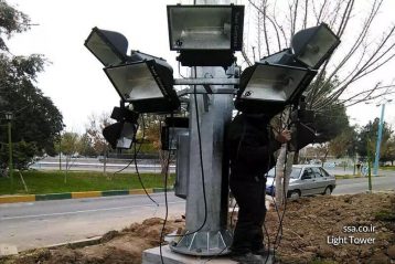 نصب پروژکتور Led روی سبد (هد) نصب پروژکتور های Led بر روی سبد (هد) برج روشنایی